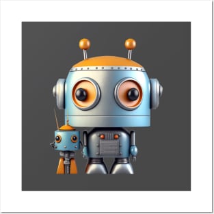 Cute Vintage Robot with Sidekick Posters and Art